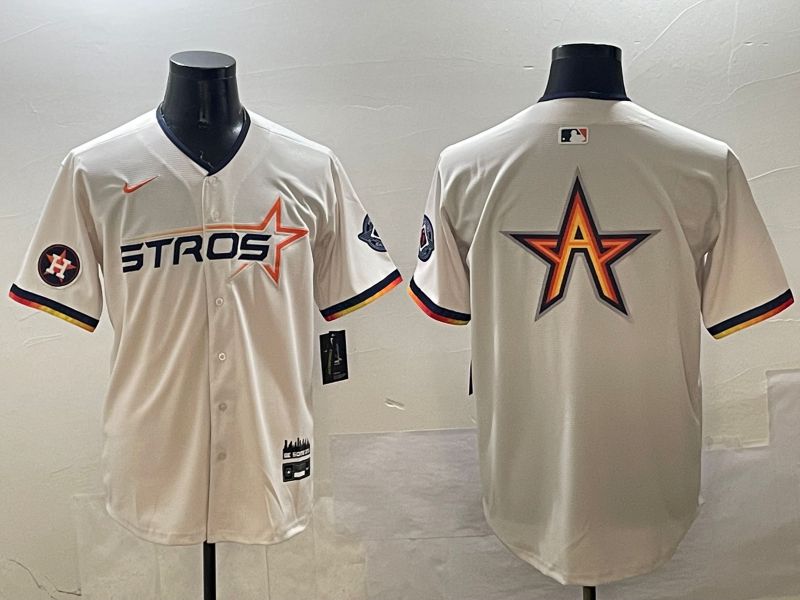 Men Houston Astros Blank Cream Three generations Joint Name 2025 Nike MLB Jersey style 6->houston astros->MLB Jersey